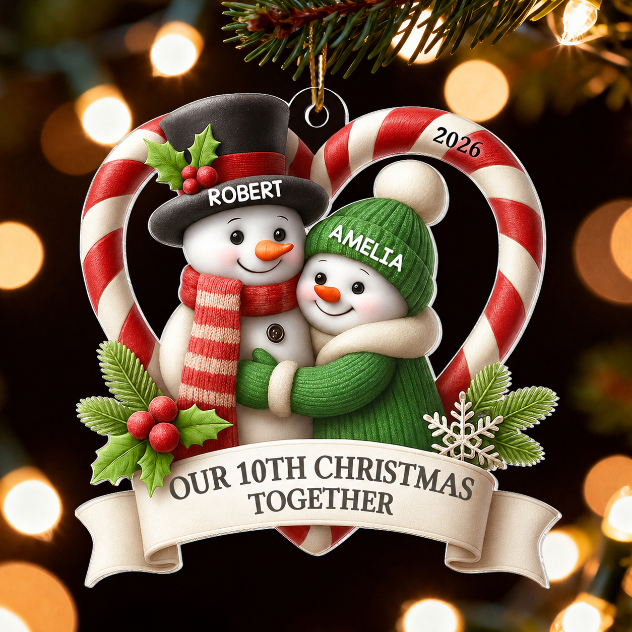 Snowman Couple - Personalized Acrylic Ornament - Christmas Gift for Couple
