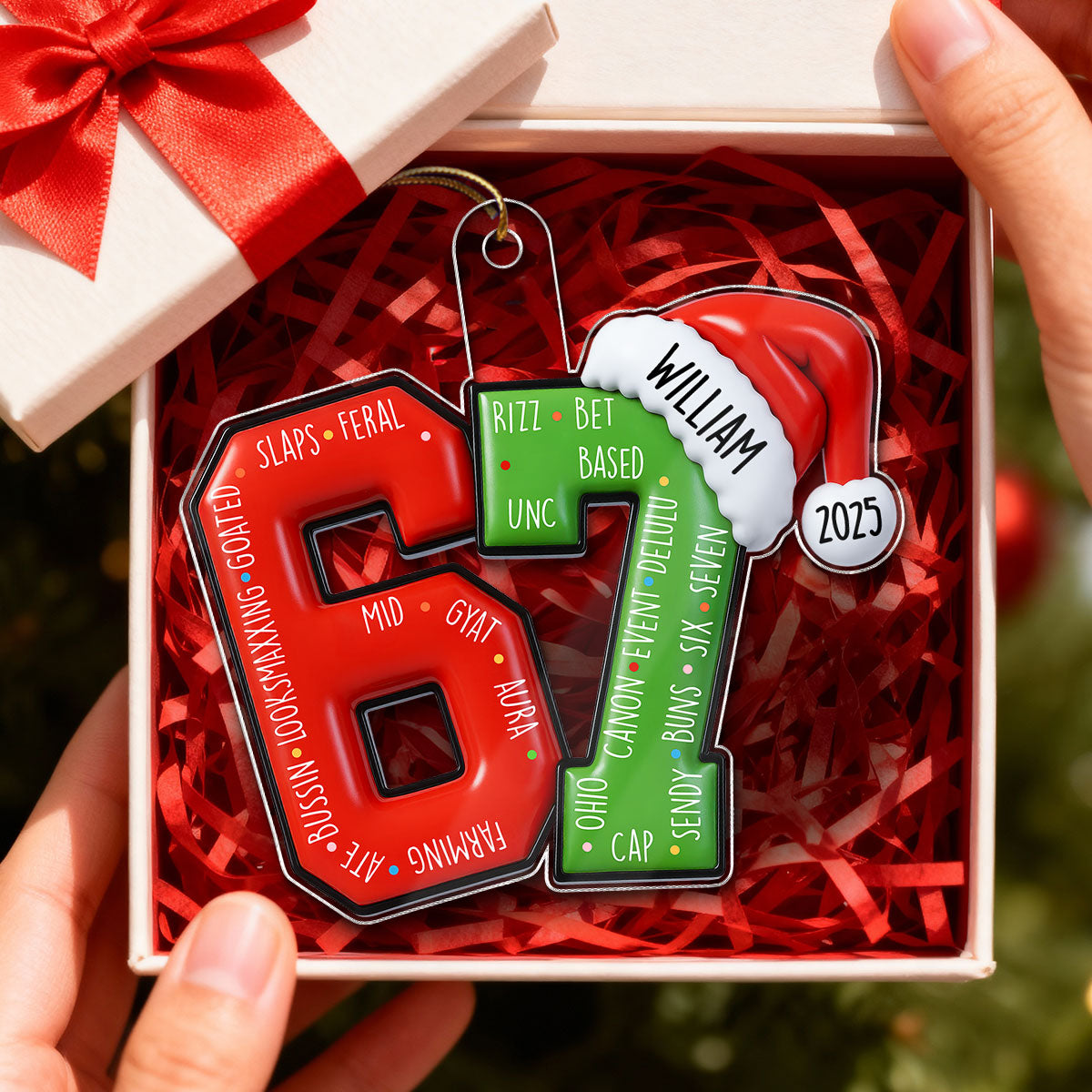 3D Effect 2025 Teen Slang - Personalized Acrylic Ornament - Funny Christmas Gift For Teen, Grandkid, Gen Alpha