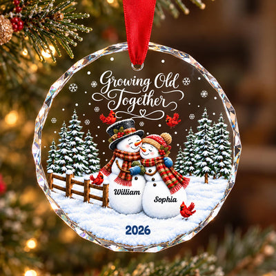 Snowman Couple - Personalized Glass Ornament - Custom Couple Names & Year, Christmas Keepsake, Gift for Couples