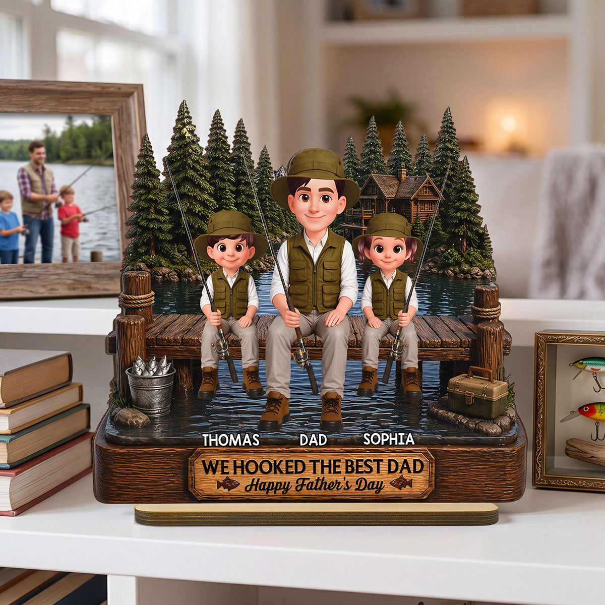 Fishing We Hooked The Best Dad - Personalized 2-Layered Wooden Plaque - Father's Day Gift For Fishing Dad, Fishing Lovers
