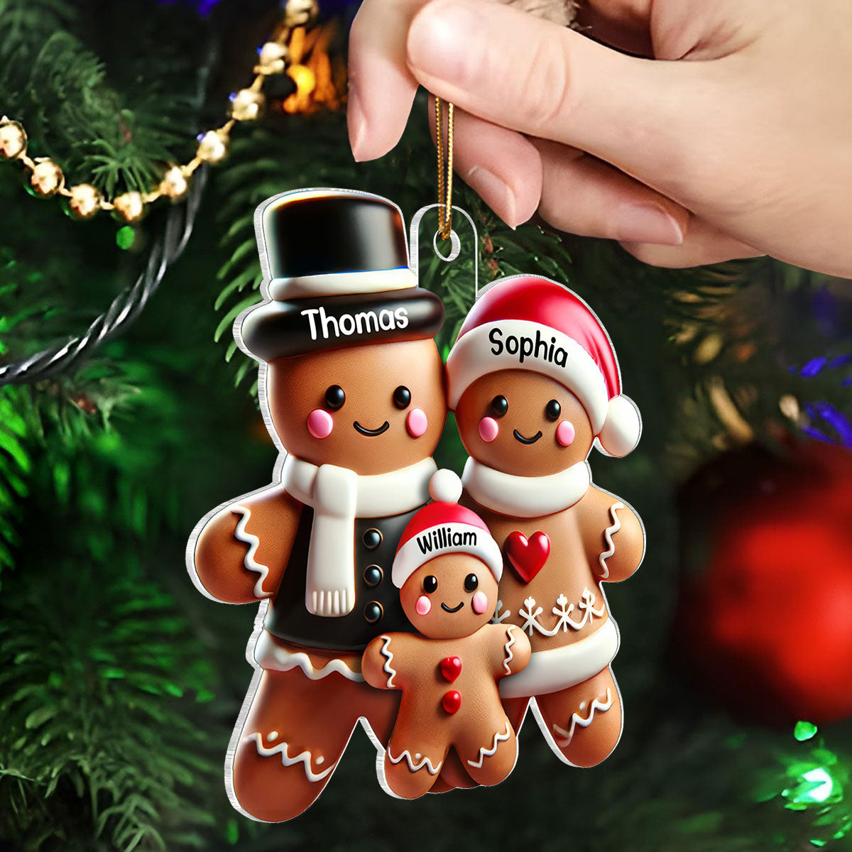 Gingerbread With Clothes Family Smooth Finish 3D Effect Personalized Acrylic Ornament