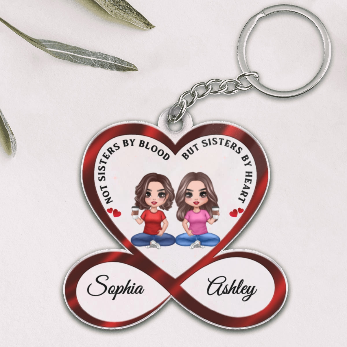 Infinity Heart Doll Besties Sitting Not Sisters By Blood But Sisters By Heart Personalized Acrylic Keychain
