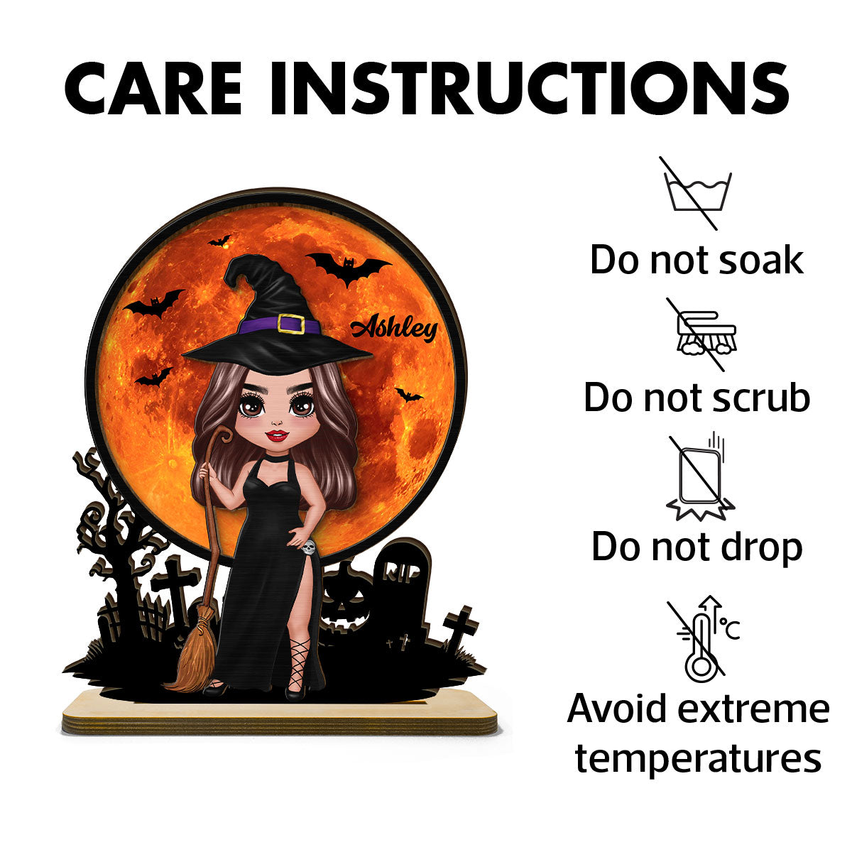 Witch Under Halloween Moon Tabletop Tier Tray Wicca Pagan Decor Personalized 2-Layer Standing Wooden Plaque