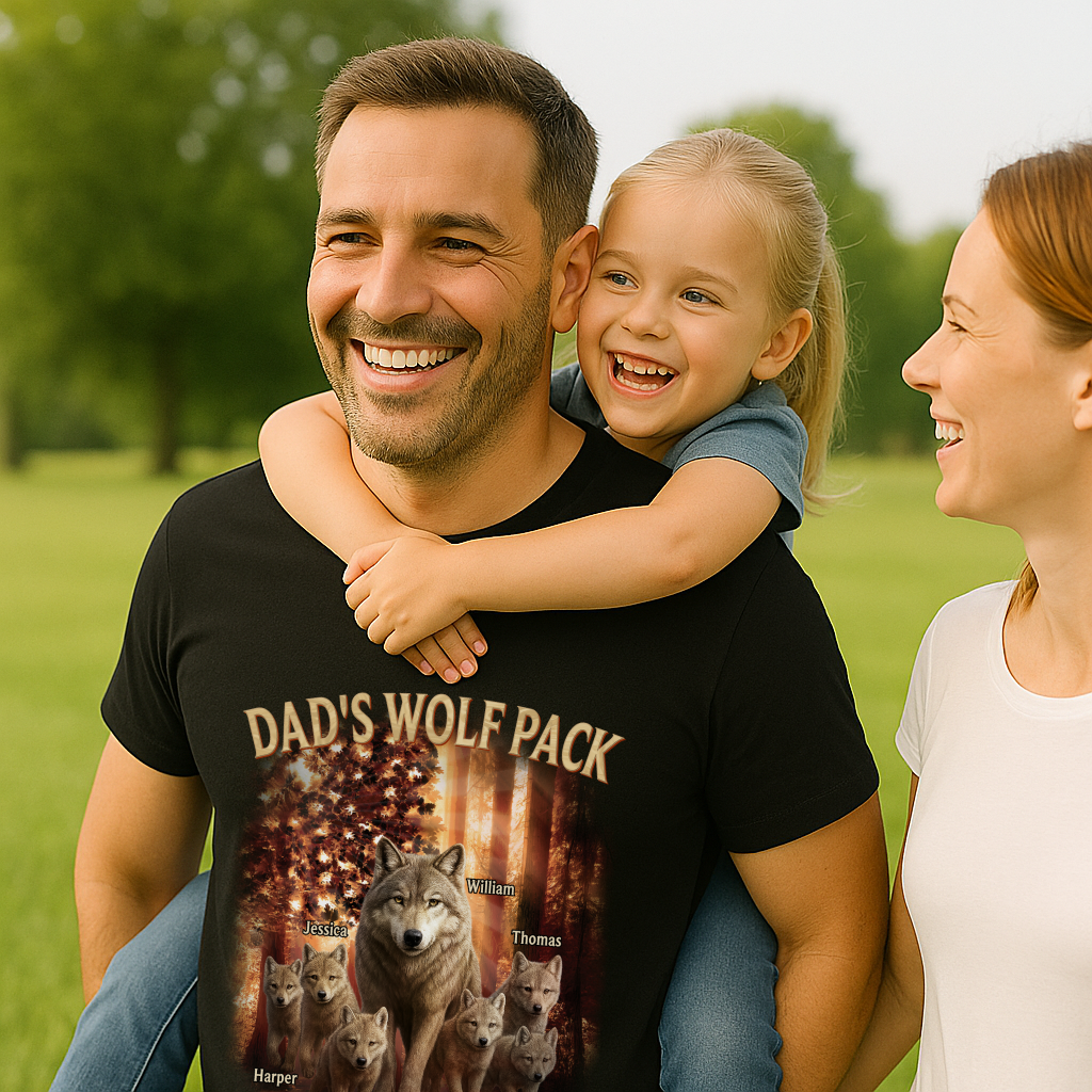 Dad's Wolf Pack Nation Flag Forest Personalized Shirt| Coolest Father's Day Gift For Dad, 4th of July Shirt