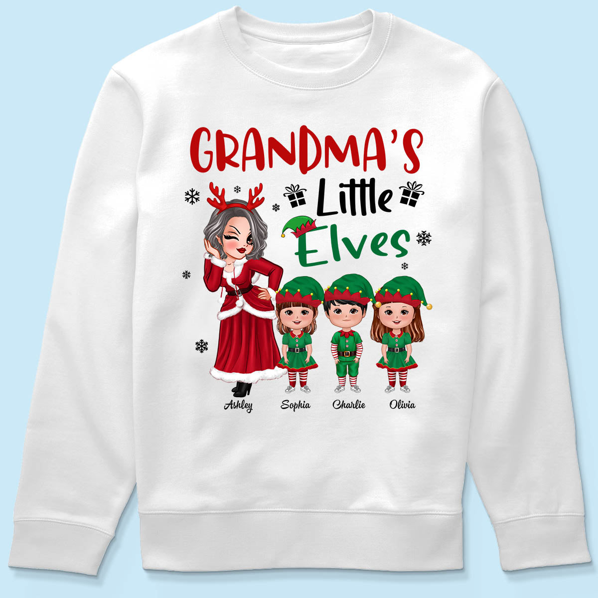 Christmas Pretty Grandma Mom Little Elves Doll Kids Personalized Shirt