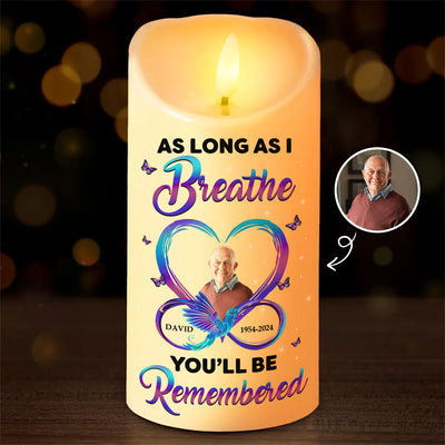 As Long As I Breathe You'll Be Remembered Personalized Flameless LED Candle, Christmas Gift, Sympathy Gift For Family Members