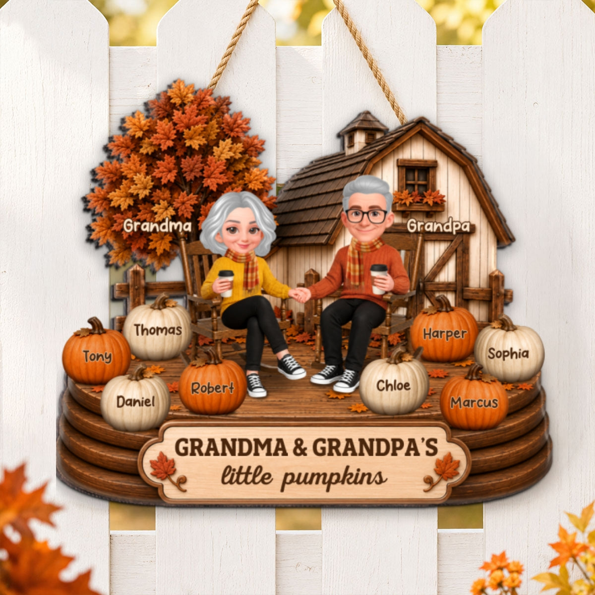 Fall Season Cozy Warm Farmhouse Style Grandma Grandpa Little Pumpkins - Personalized Wood Sign - Fall Decor For Grandparents