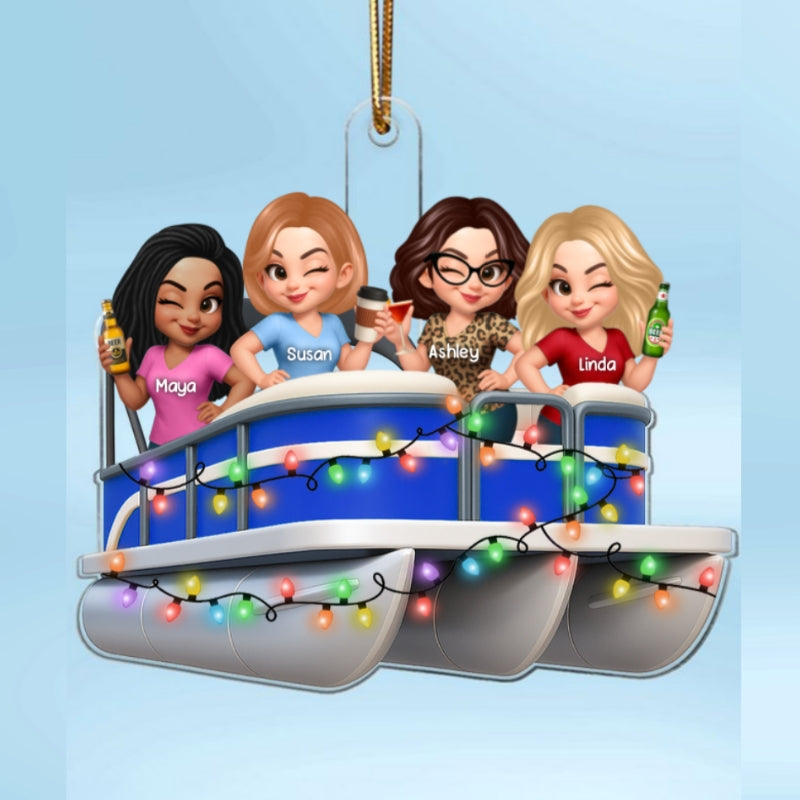 Besties On Pontoon Boat 3D Effect Personalized Acrylic Ornament Keepsake