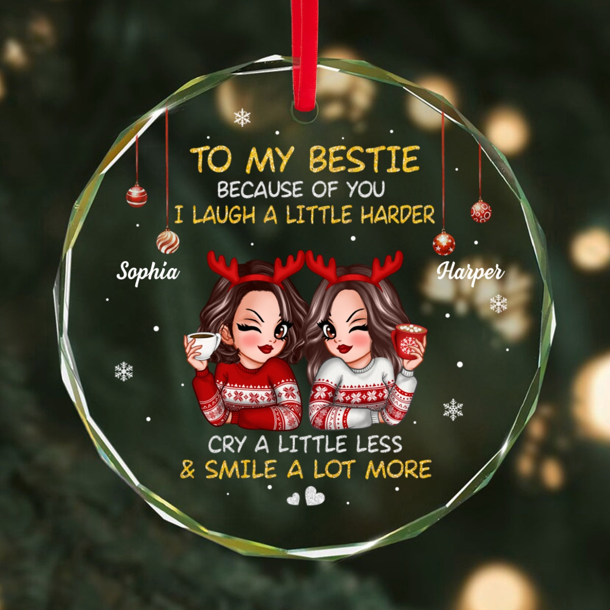 To My Bestie Sassy Girls Christmas Personalized Glass Ornament, Christmas Gift For Best Friends