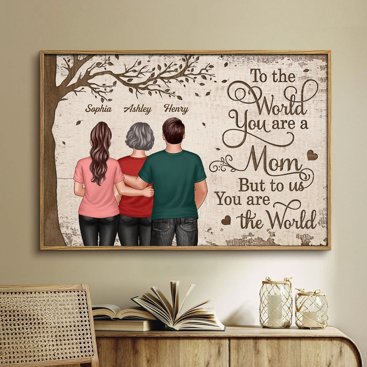 You Are The World Woman & Kids Under Tree Personalized Poster, Heartfelt Gift For Mom