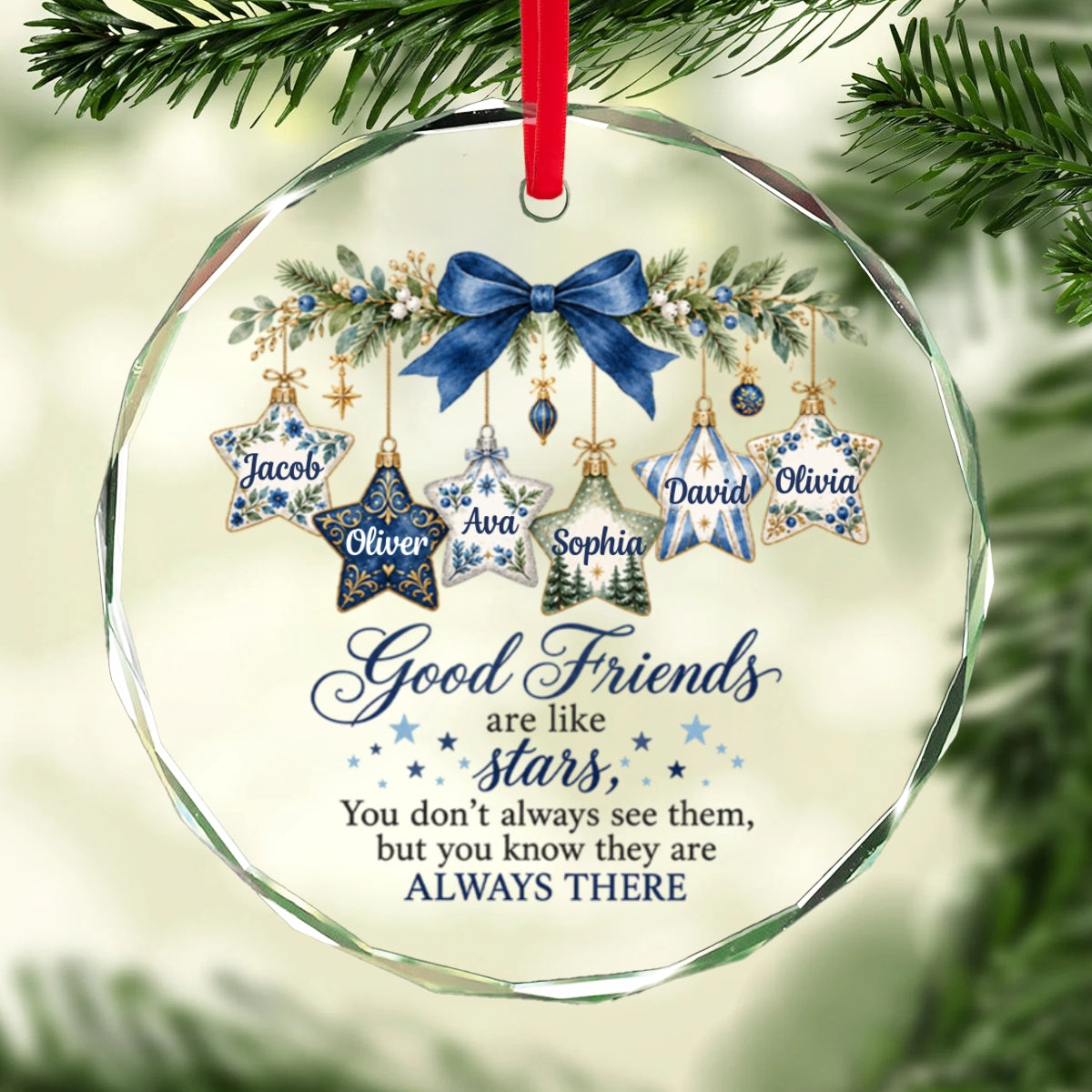 Good Friends Are Like Stars - Personalized Glass Ornament - Christmas Gift for Best Friends
