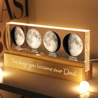 Custom Birth Moon Phase The Day You Become My Dad Mom Personalized Acrylic Block LED Night Light (AU, UK)