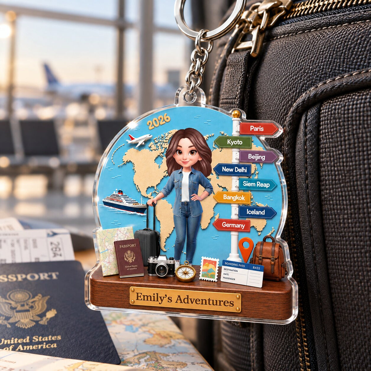 Traveling Destination Travel Adventure 2D Flat - Personalized Acrylic Keychain