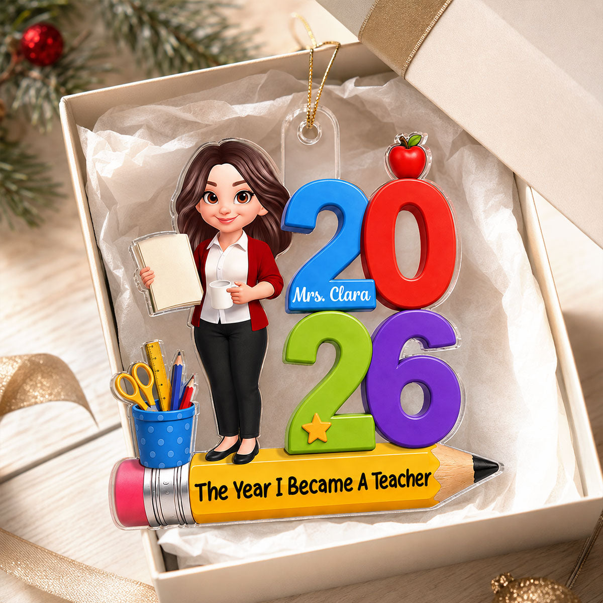 The Year I Became A Teacher 2D Flat - Personalized Acrylic Ornament - Christmas Keepsake Gift For Teacher