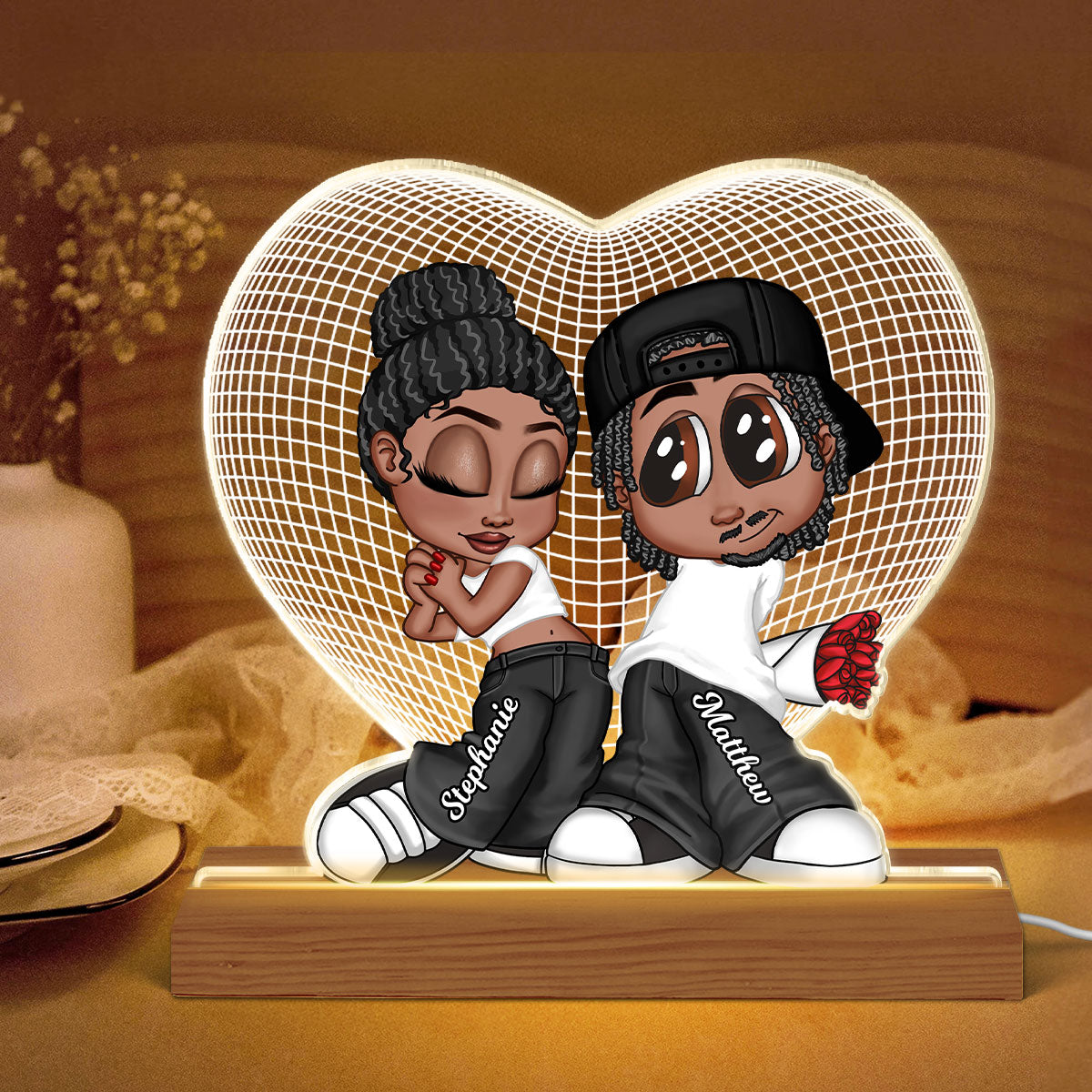 3D Effect Heart Y2K Couple Personalized Acrylic LED Night Light,  Gift, Anniversary Gift for Him for Her