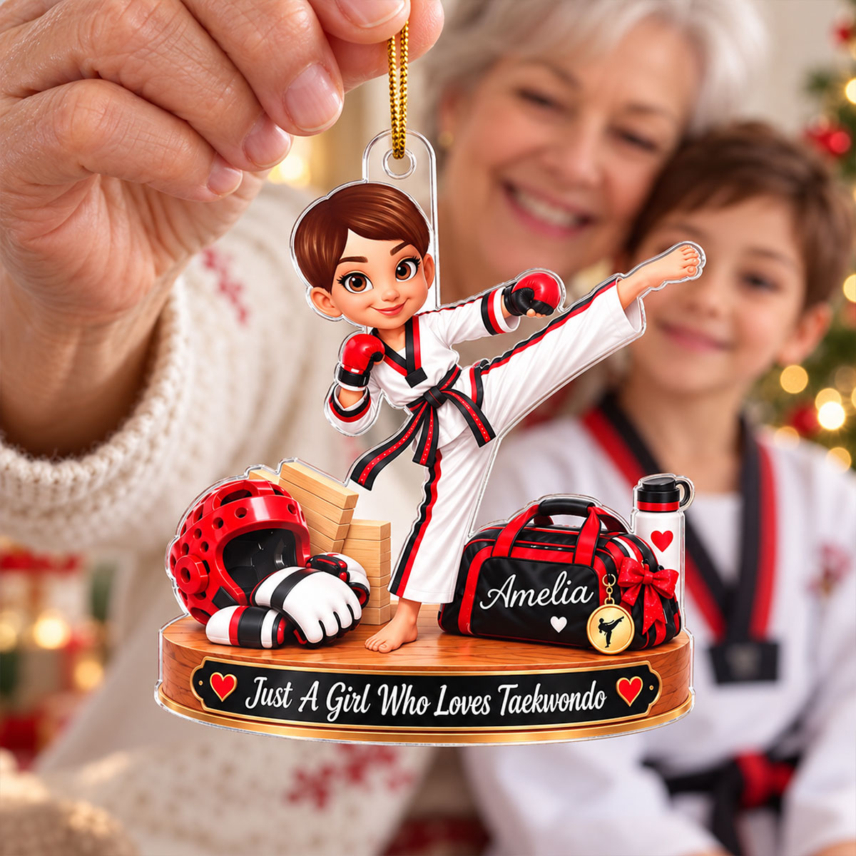 Just a Girl Who Loves Taekwondo - Personalized Acrylic Ornament - Christmas Gift for Daughter,Granddaughter
