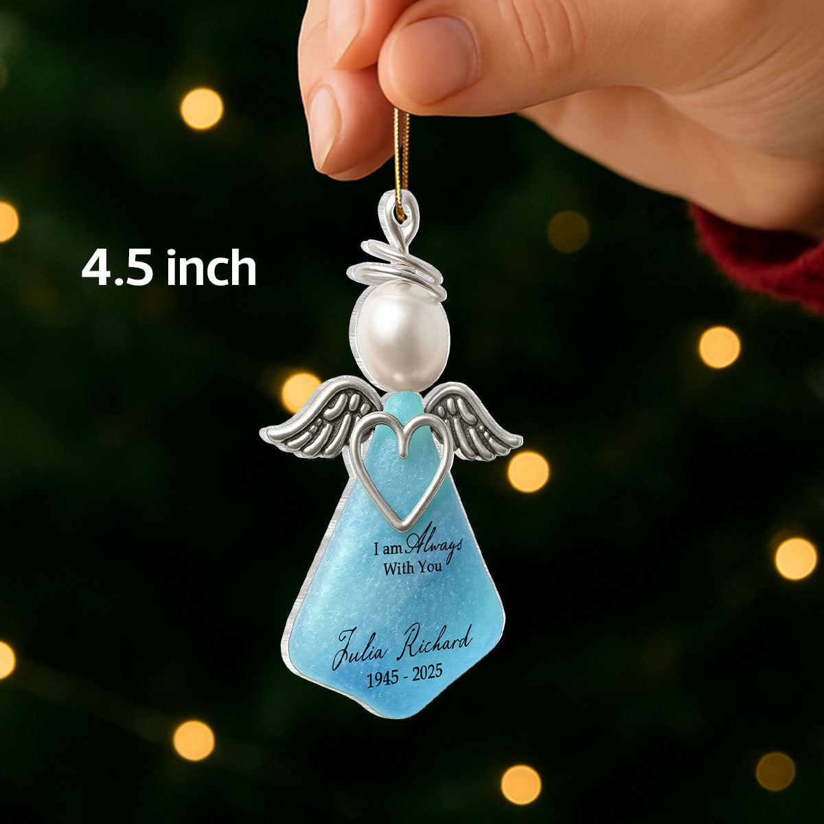3D Effect Sea Glass Angel, I Am Always with You - Personalized Acrylic Ornament - Heartfelt Memorial Christmas Gift for Loved Ones