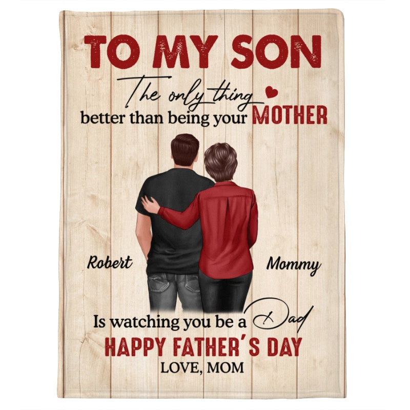 To My Son From Mom Happy Father‘s Day Back View Personalized Fleece Blanket