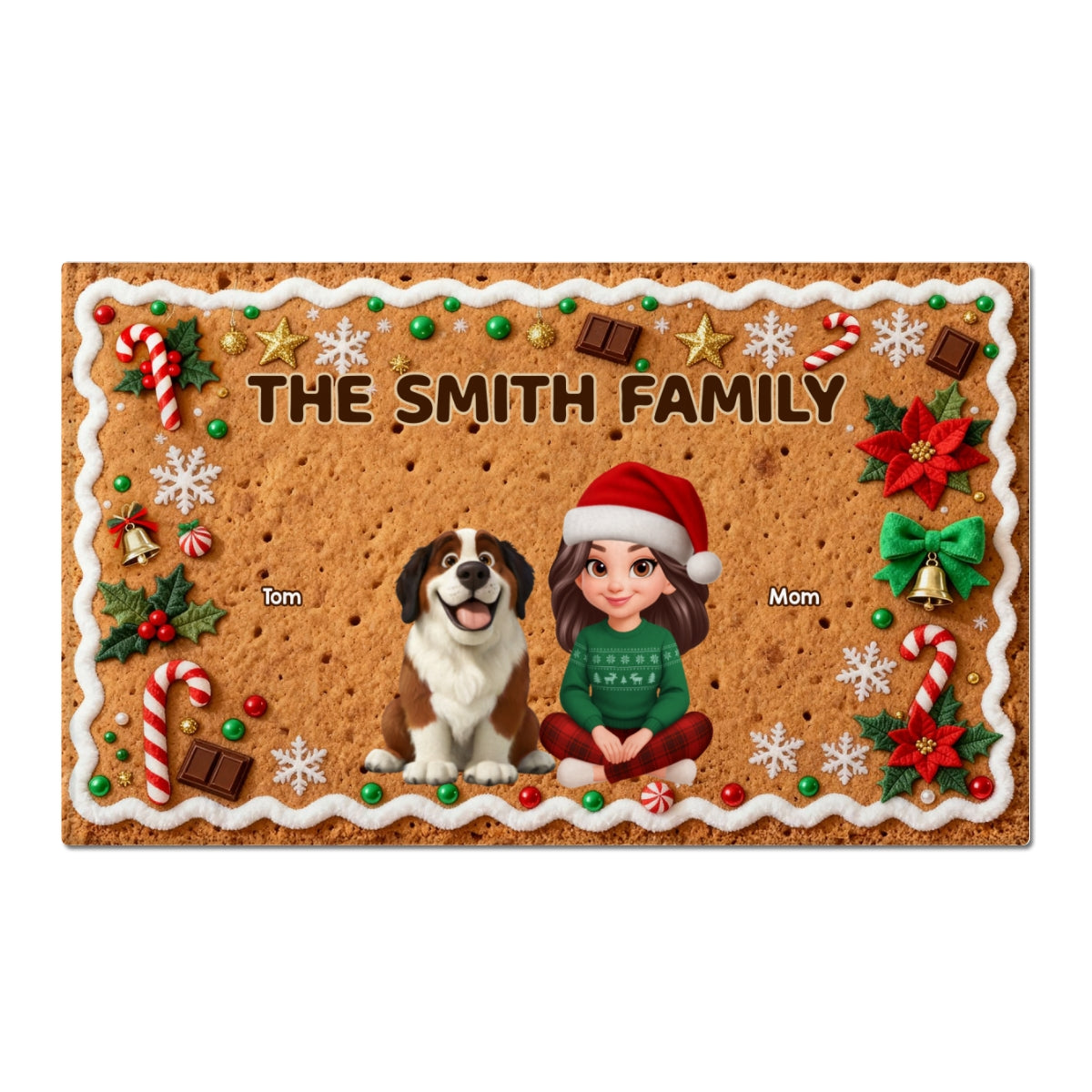 3D Effect Gingerbread Theme Beautiful Family Together Christmas - Personalized Doormat