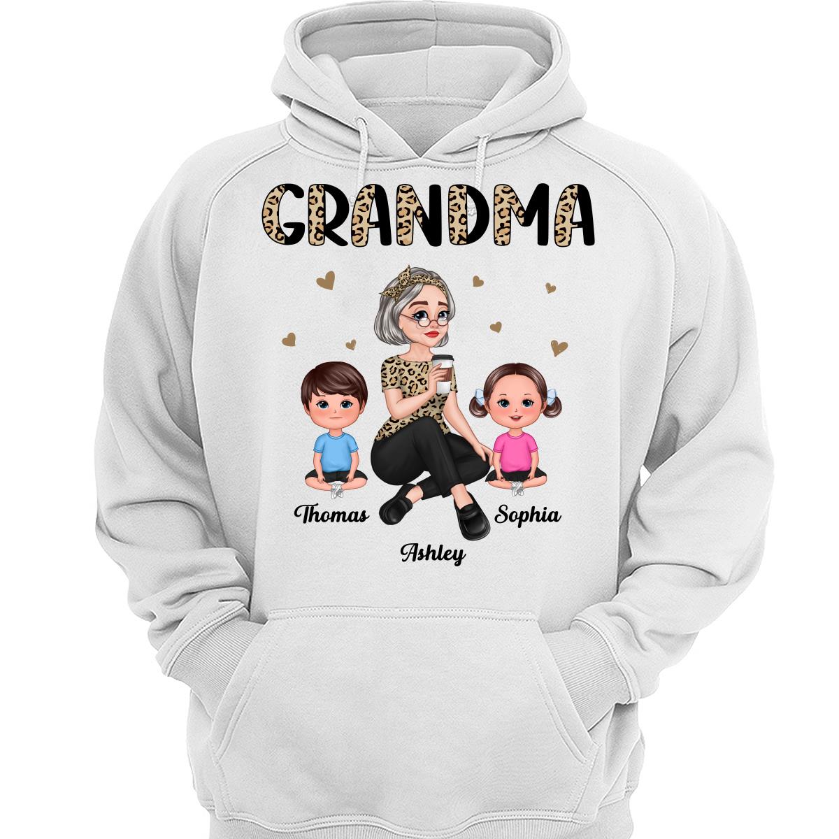 Half Leopard Pretty Cartoon Grandma & Doll Kids Personalized Shirt