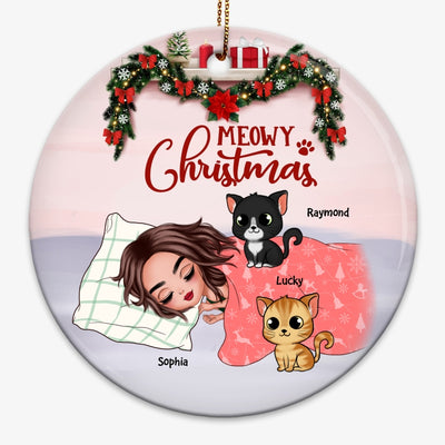 Sleeping Girl And Cats Christmas Personalized Circle Ornament