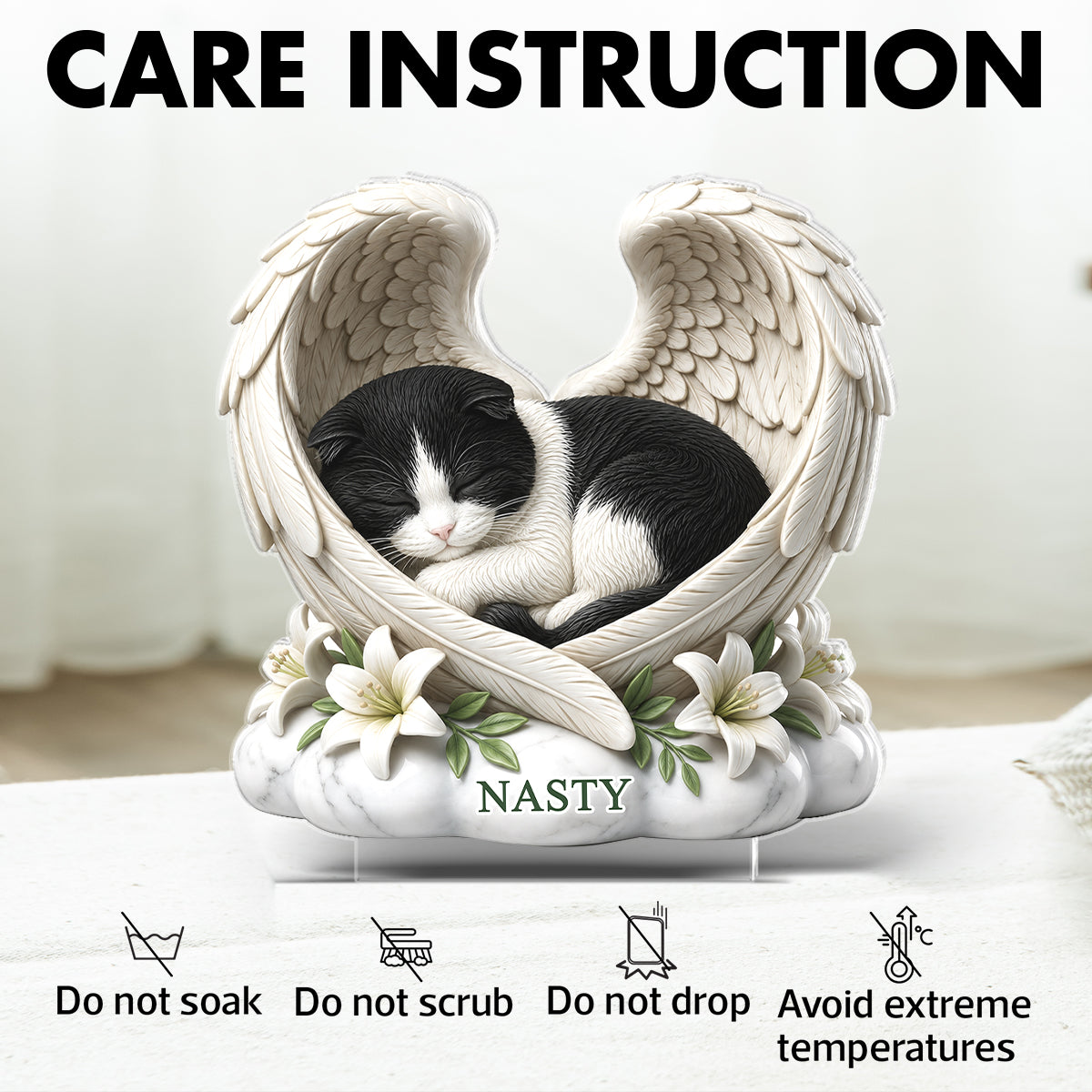 Custom Cat Angel Wings Statue - Personalized Acrylic Block Plaque - Heartfelt Pet Memorial Gift