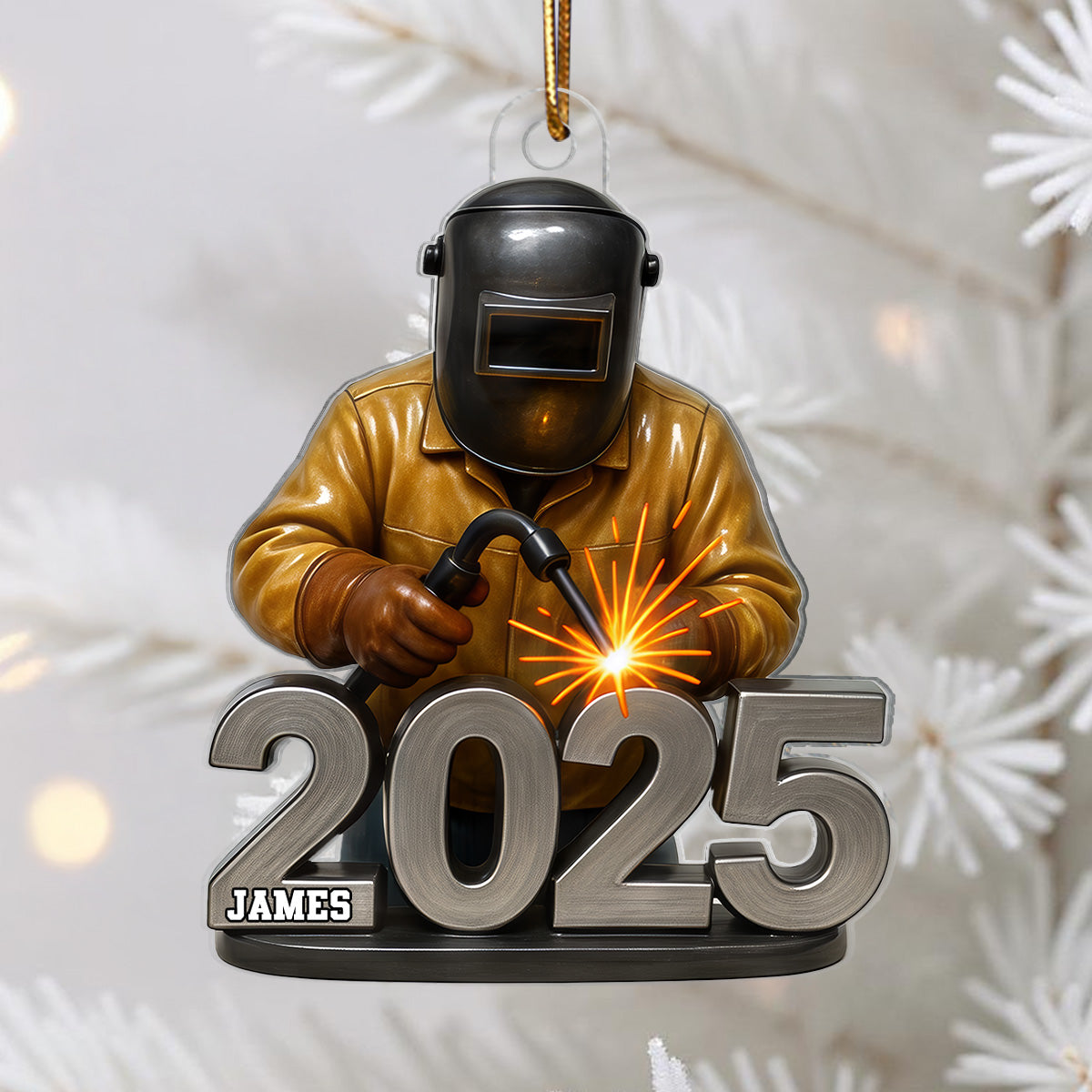 3D Effect Welder Working 2025 - Personalized Acrylic Ornament - Gift For Welders, Metal Worker Mechanic Welding