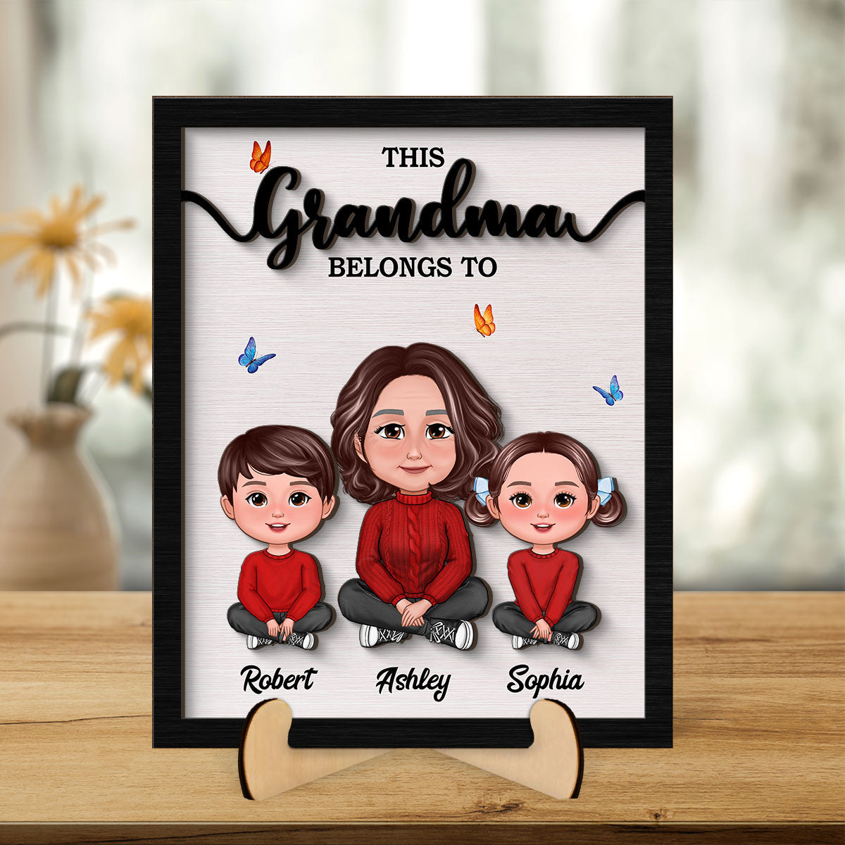 This Grandma Belongs To Personalized 2-Layer Wooden Plaque