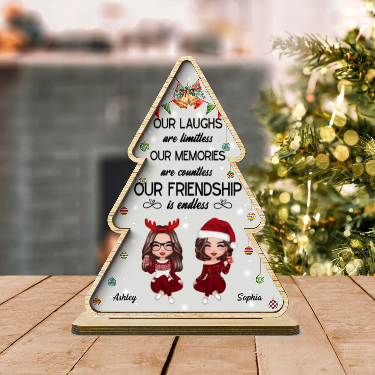 Our Friendship Is Endless Personalized Standing Wooden Plaque, Christmas Gift For Best Friends, Besties Gift