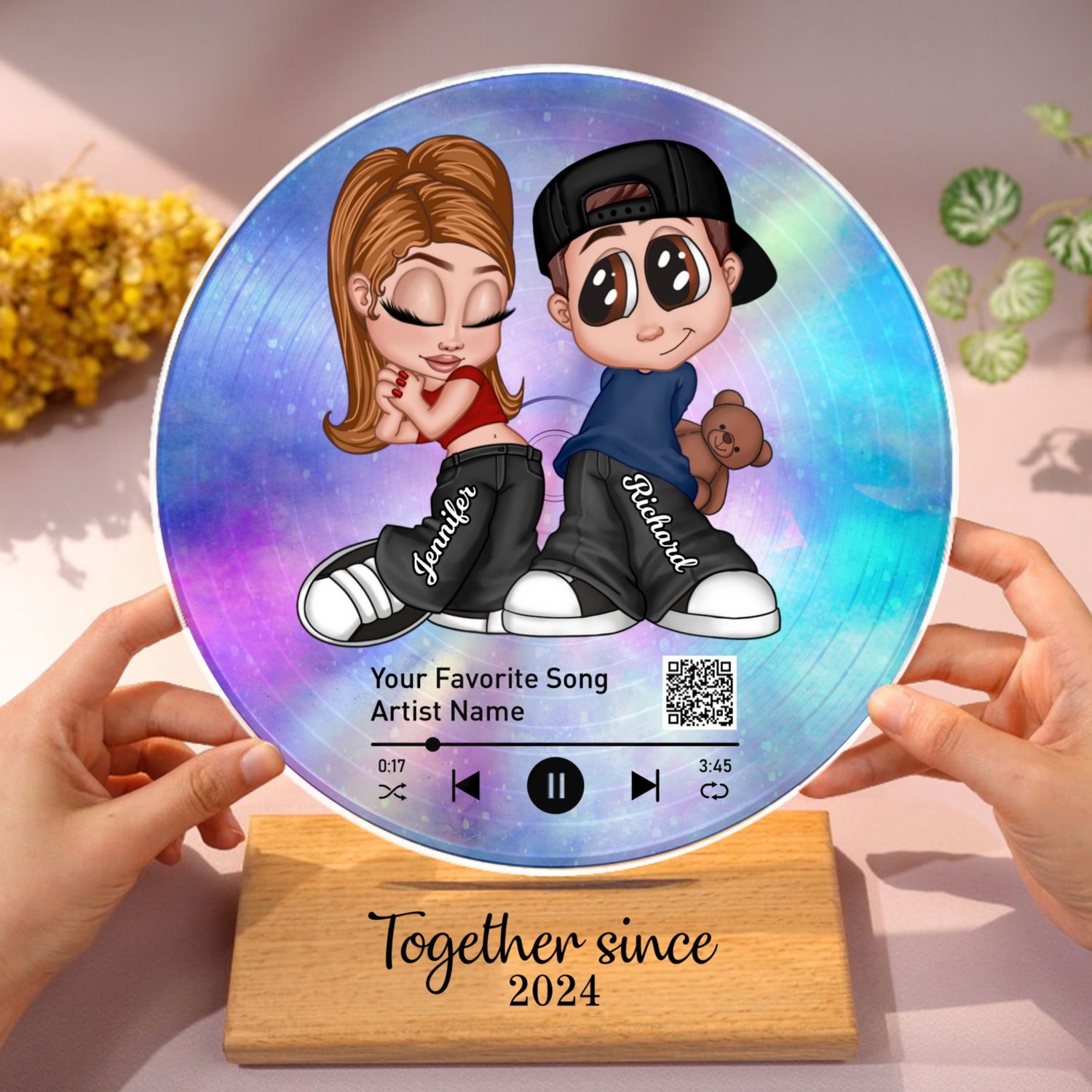 Y2K Couple Together Since Custom Vinyl Record Acrylic Song Plaque, Scannable QR Code, Personalized Birthday, Anniversary Gift for her and for him