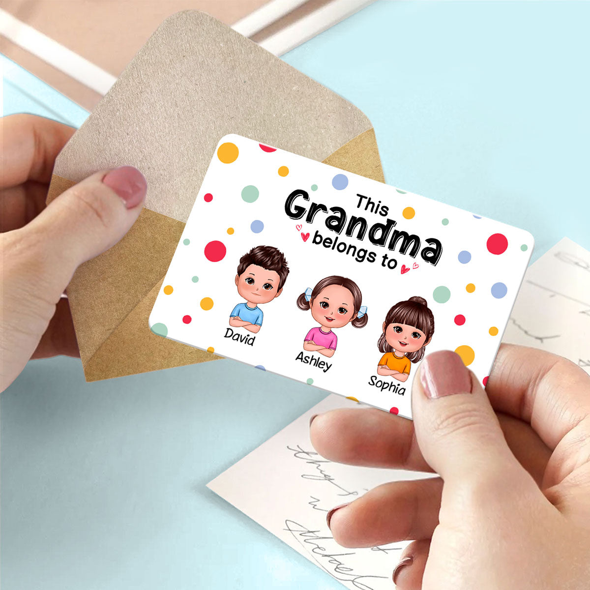 This Mom Grandma Dad Grandpa Belongs To Cute Doll Kids Personalized Metal Wallet Card