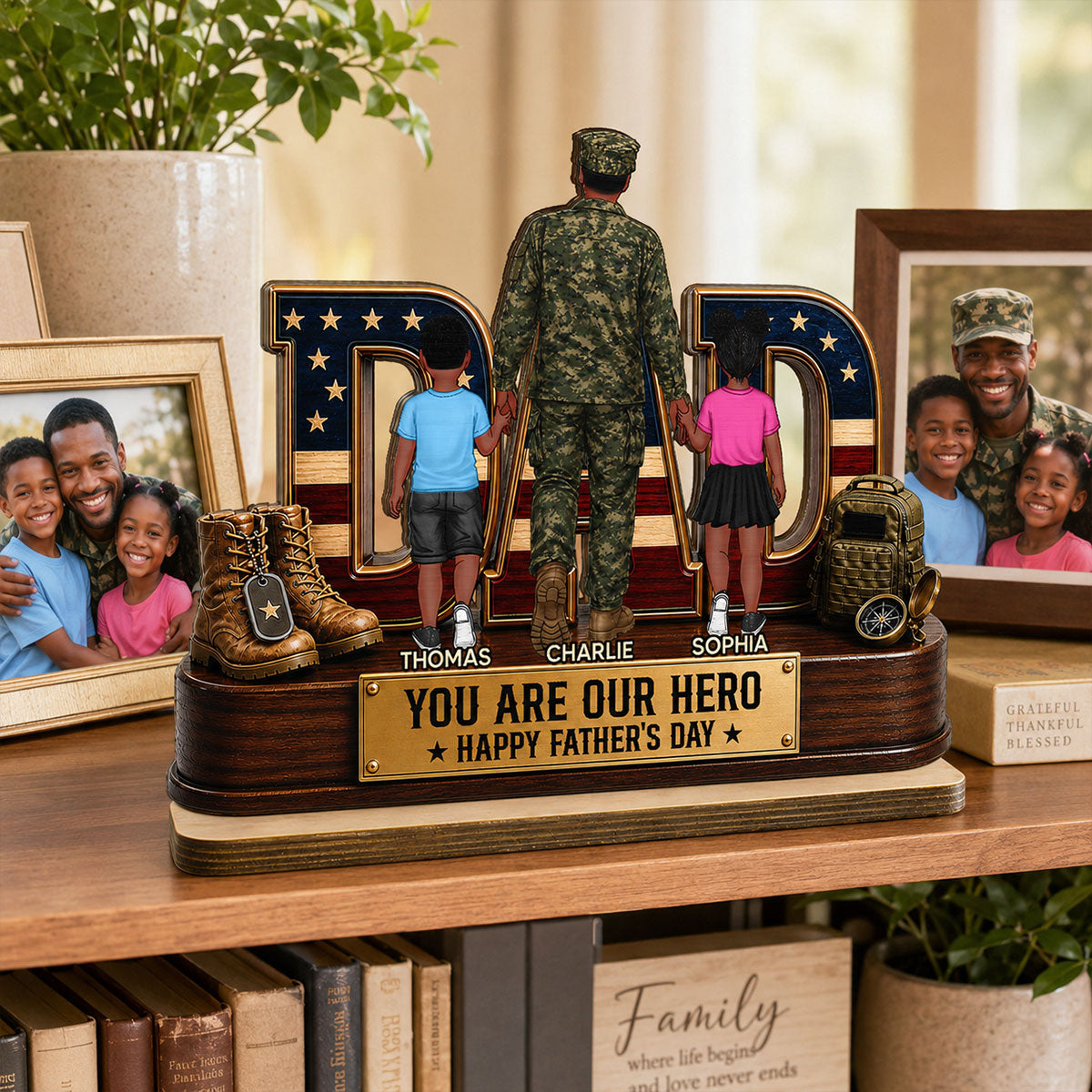Nation Flag Military Dad You Are Our Hero - Personalized 2-Layered Wooden Plaque - Father's Day Gift For Dad, Husband