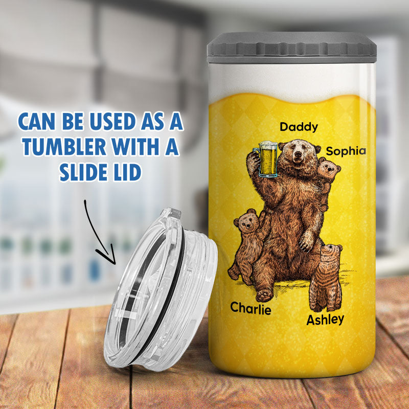 Papa Bear Beer Funny Gift For Dad Grandpa Personalized 4 In 1 Can Cooler