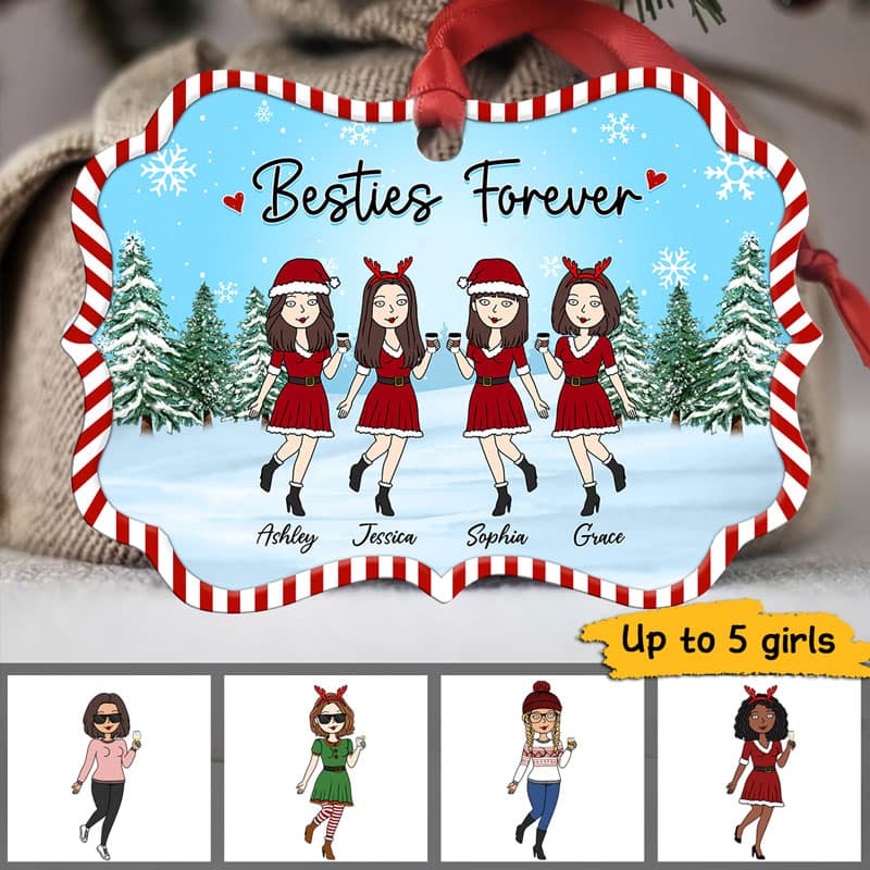 Candy Canes Frame Funny Besties Christmas Personalized Christmas Ornament
