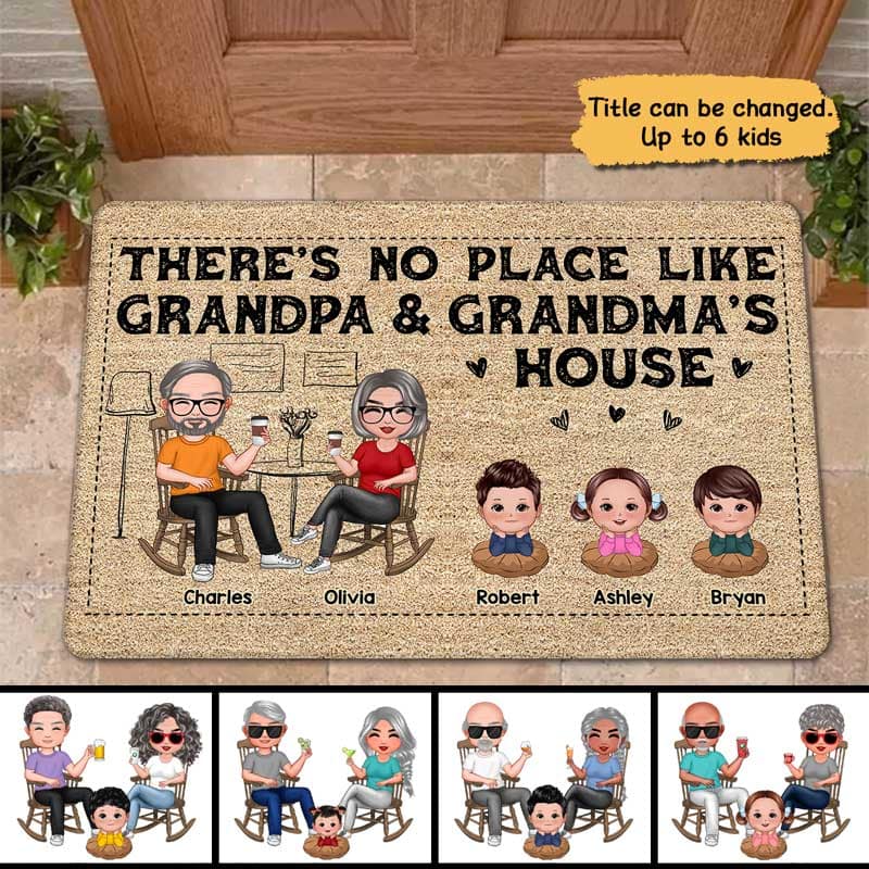 No Place Like Grandparents‘ House Grandkids Chin On Hands Personalized Doormat