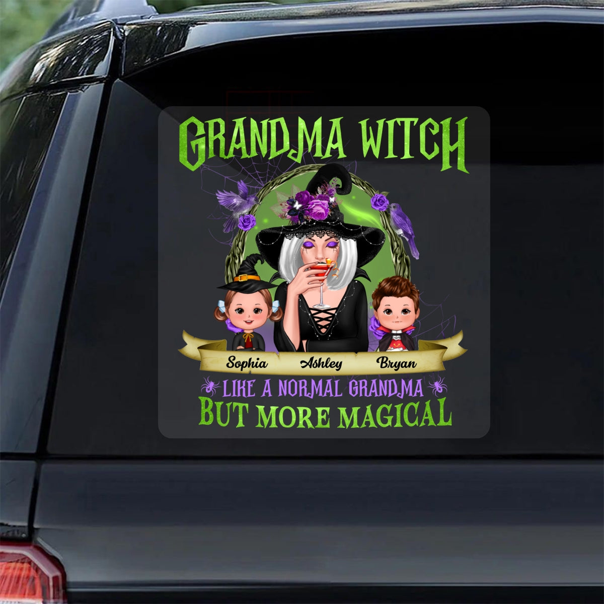 Green And Purple Halloween Grandma And Kids Personalized Decal, Halloween Decor