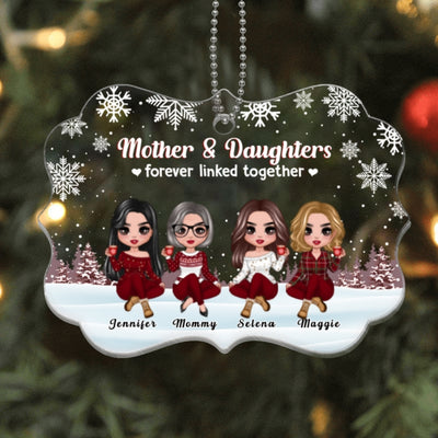 Mother & Daughters Forever Linked Together Snow Background Personalized Acrylic Ornament