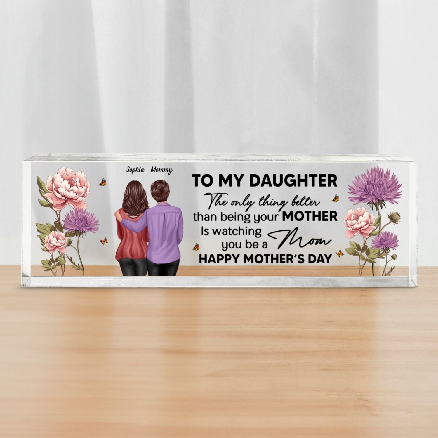 Birth Month Flowers To My Daughter From Mom Personalized Acrylic Desk Name Plate