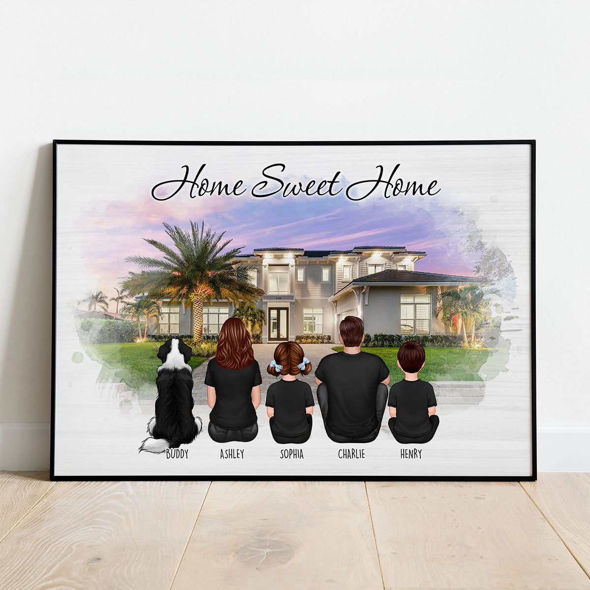 Custom Christmas Family Portrait with House Personalized Poster, House Warming Gift