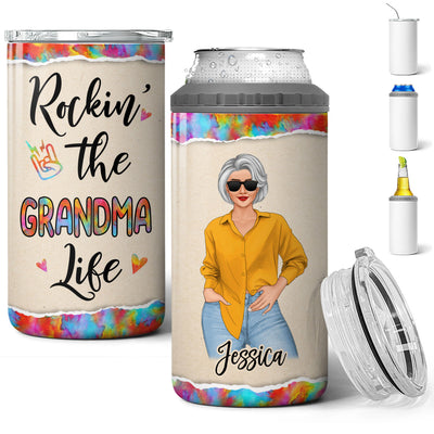 Rockin‘ Grandma Life Personalized Multi-Use Tumbler - 4 In 1 Can Cooler - Gift For Grandma
