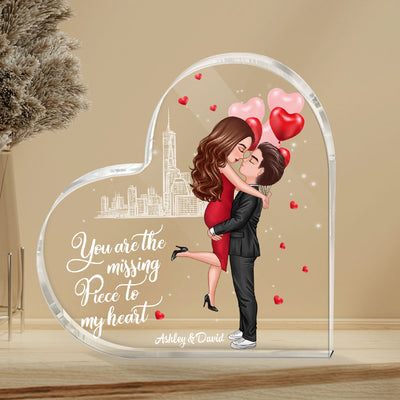 The Missing Piece To My Heart Personalized Acrylic Heart Plaque - Valentine‘s Day Gift For Him, Gift For Her