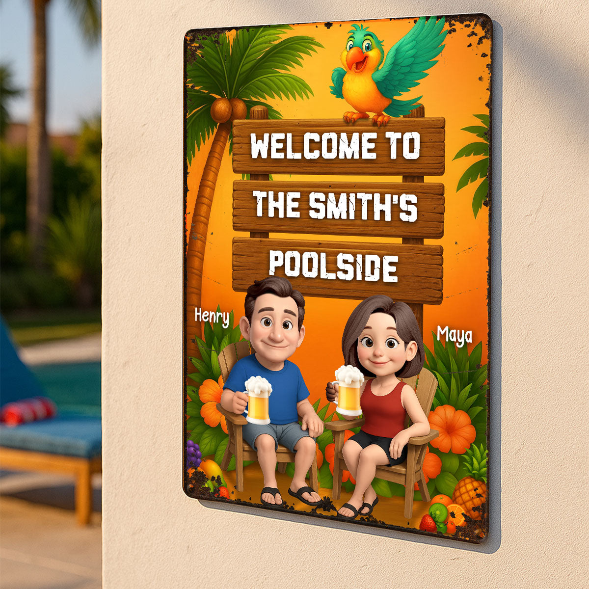Welcome To Our Tiki Bar, Poolside, Backyard Bar, Hot Tub Personalized Metal Sign