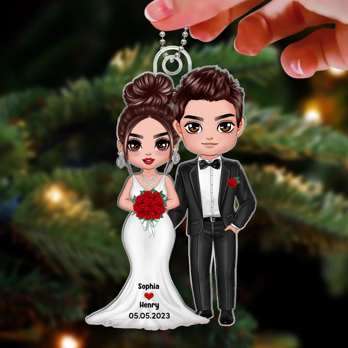 Bride & Groom Wedding Keepsake Gift Doll Couple Personalized Acrylic Ornament