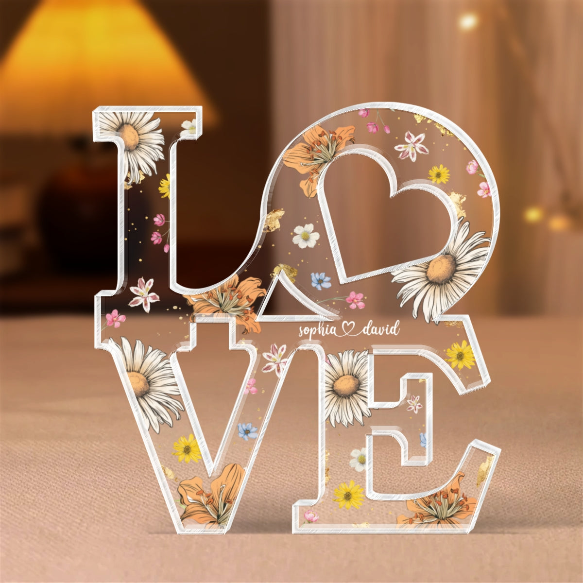 Custom Flower Printed Love Personalized Acrylic Block Plaque,  Gift for her, Gift for him