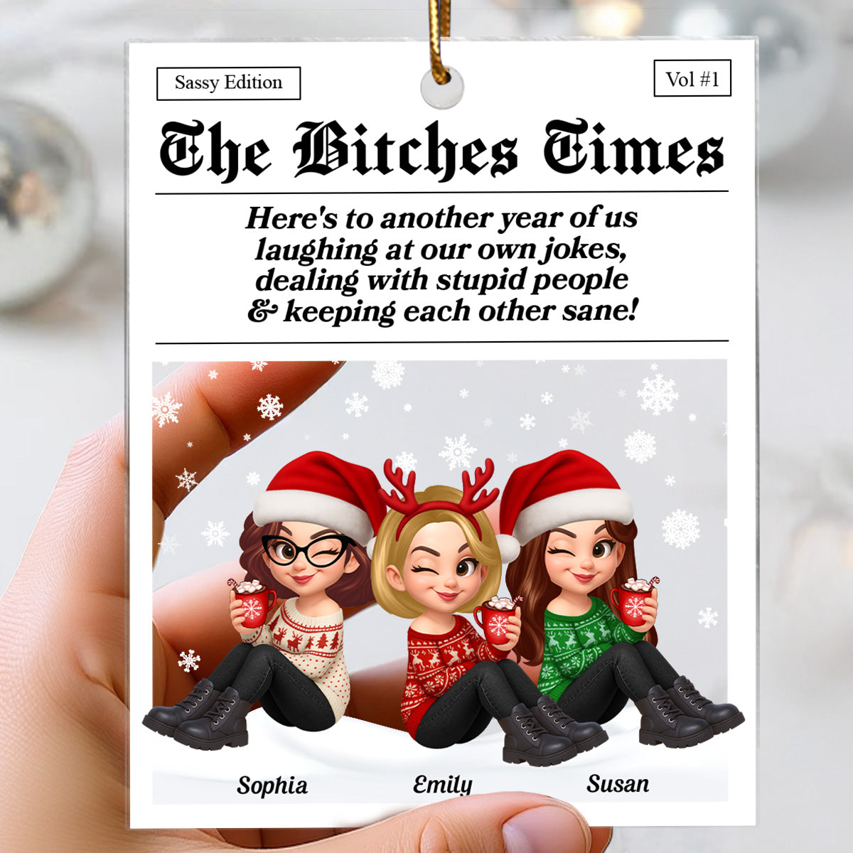 Funny Christmas Besties Magazine Edition - Personalized Acrylic Ornament - Gift For Best Friends