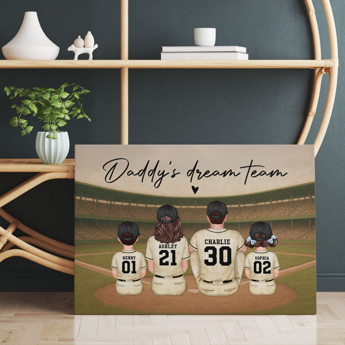 Retro Vintage Baseball Daddy's Dream Team Personalized Wrapped Canvas| Heartfelt Father's Day Gift For Dad, Husband