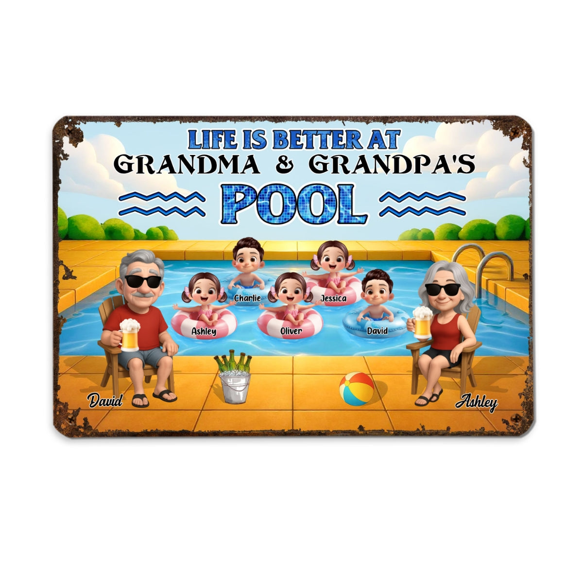 Life is Better at Grandma & Grandpa Pool Personalized Metal Sign, Grandchildren Welcome Sign, Grandparents Hosting Grandkids Summer Sign