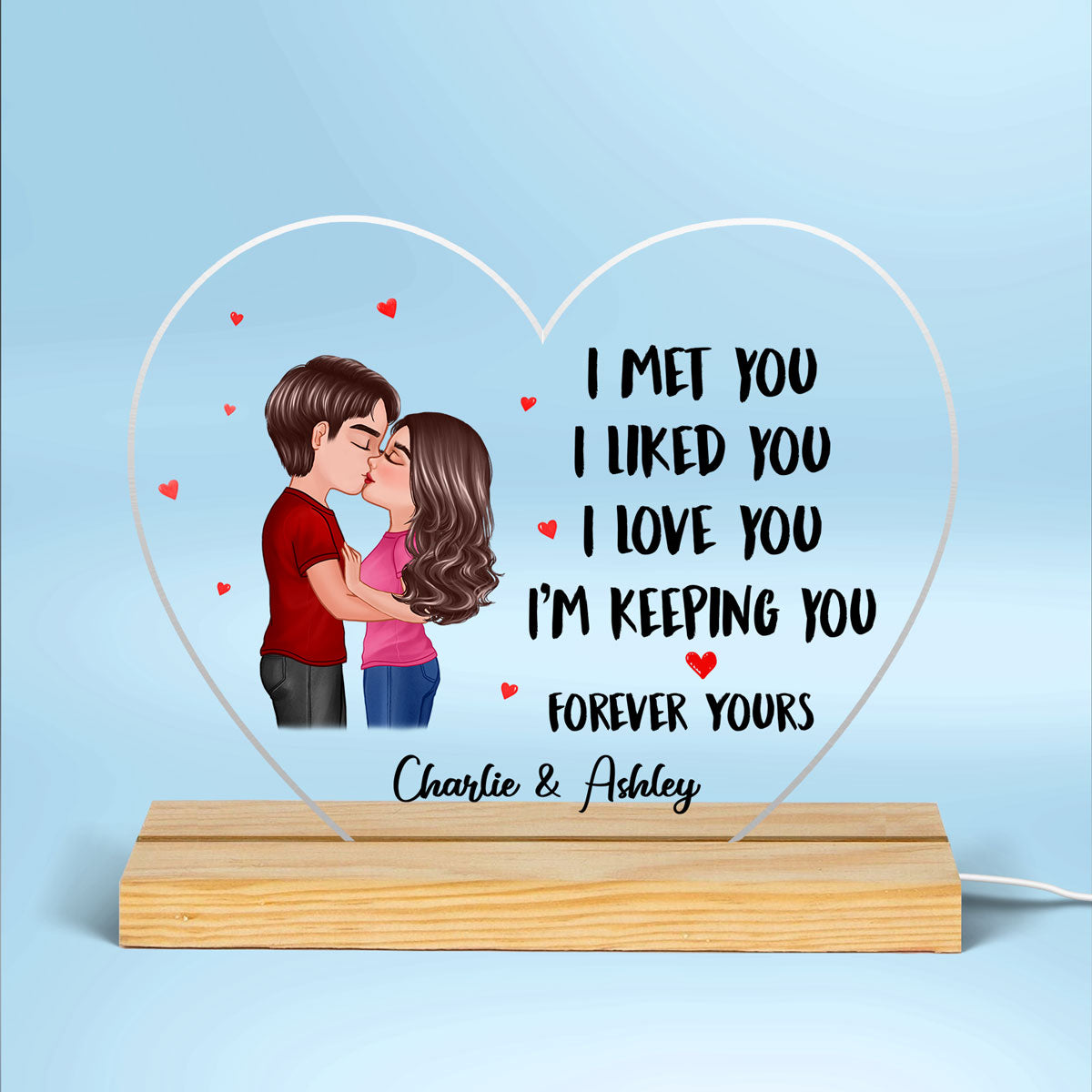 Doll Couple Kissing Gift For Him For Her Personalized Custom Shape Acrylic Plaque With LED Night Light
