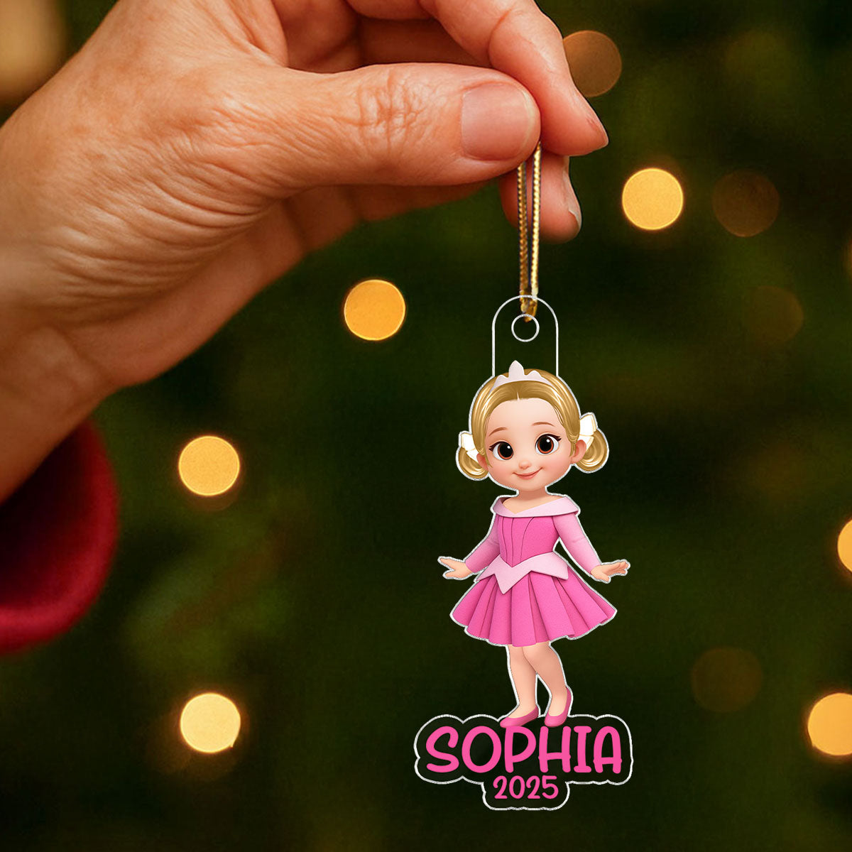3D Effect Princess Personalized Acrylic Ornament, Christmas Gift for Kid Girls