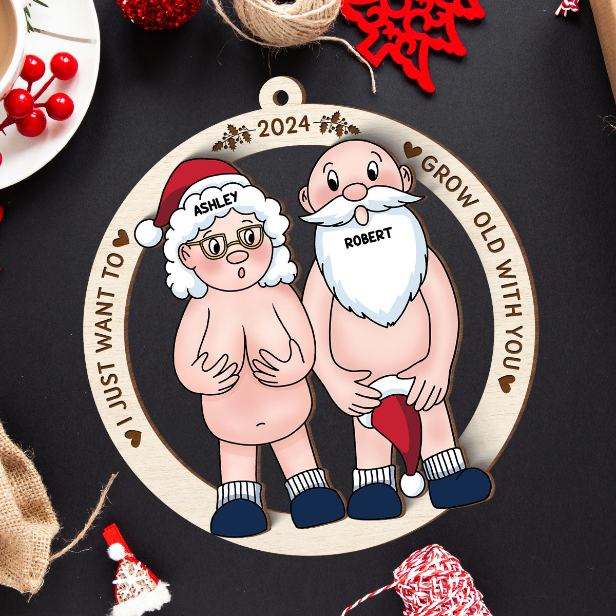 Funny Old Couple Personalized 2-Layer Wooden Ornament Christmas Gift for Him for Her